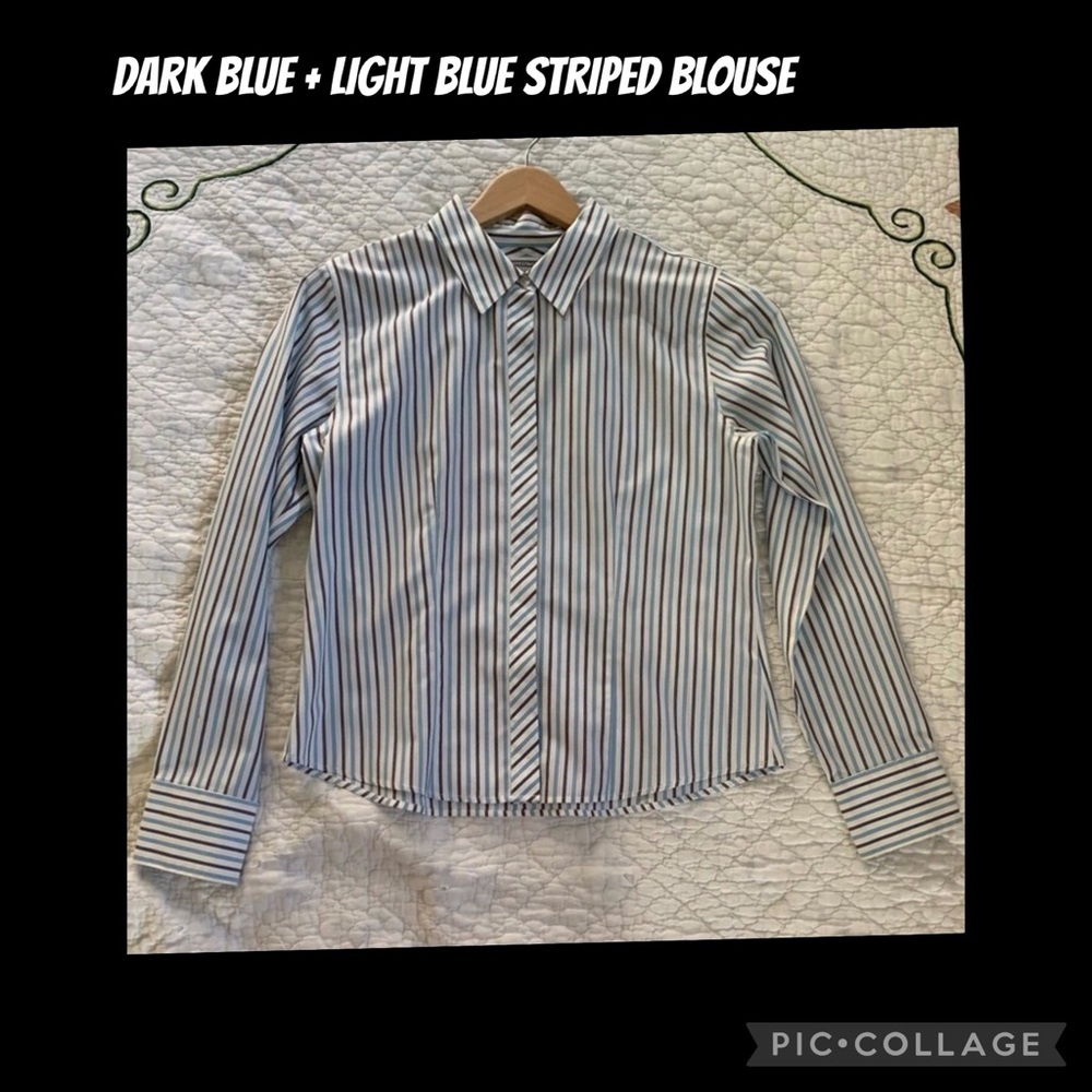 👢Classic Blue Stripes • Investment Brand Blouse • Size 8